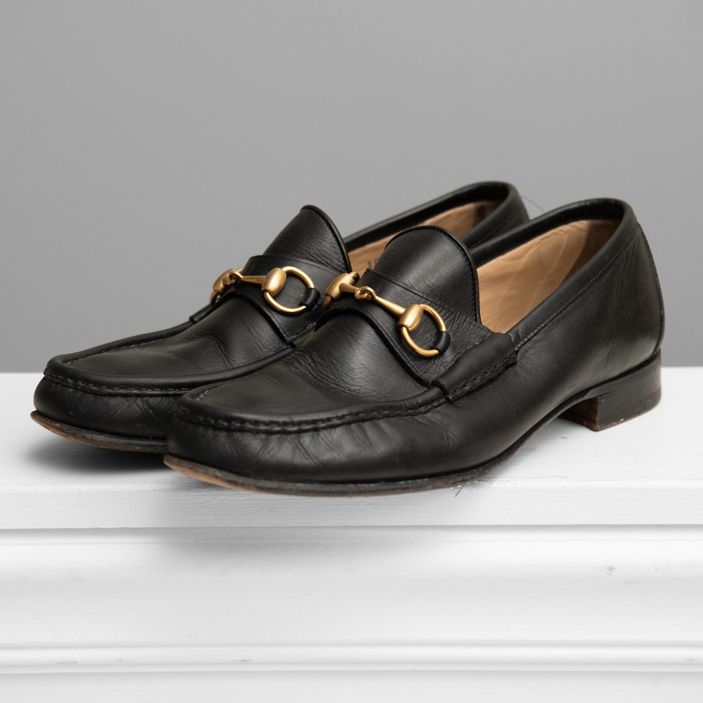 Gucci Men Sz 10 Horsebit Loafers Black Leather Quiet Luxury Old Money Minimalist